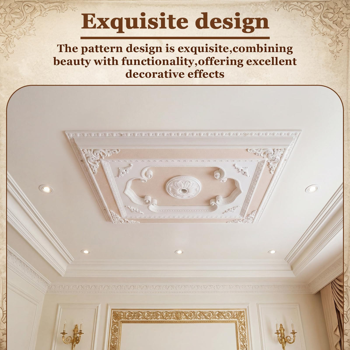 35.5 x 27.5 Inch White Ceiling Medallion, Square Rococo Palace