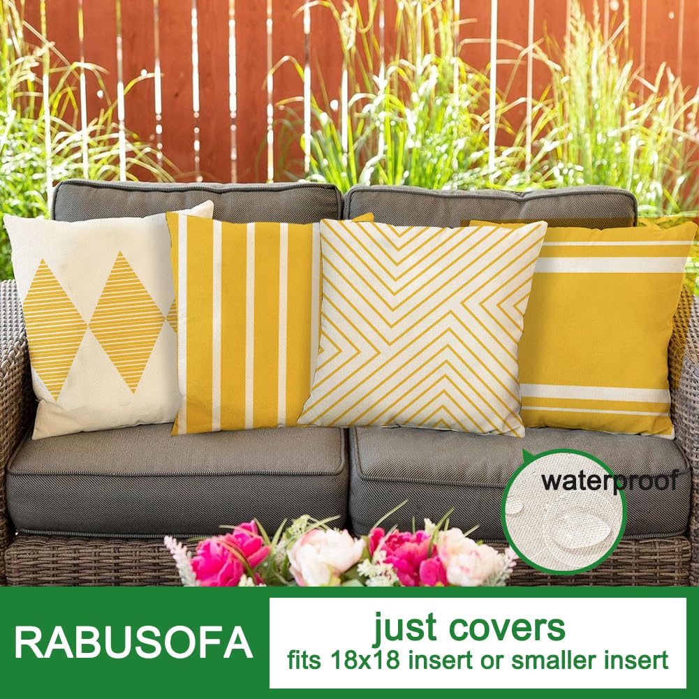 Outdoor Pillows Covers 18x18 Waterproof, Yellow and Beige Set of 4(No Insert