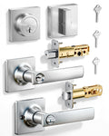 Modern Square Front Door Handle Set with Deadbolt, Satin Nickel