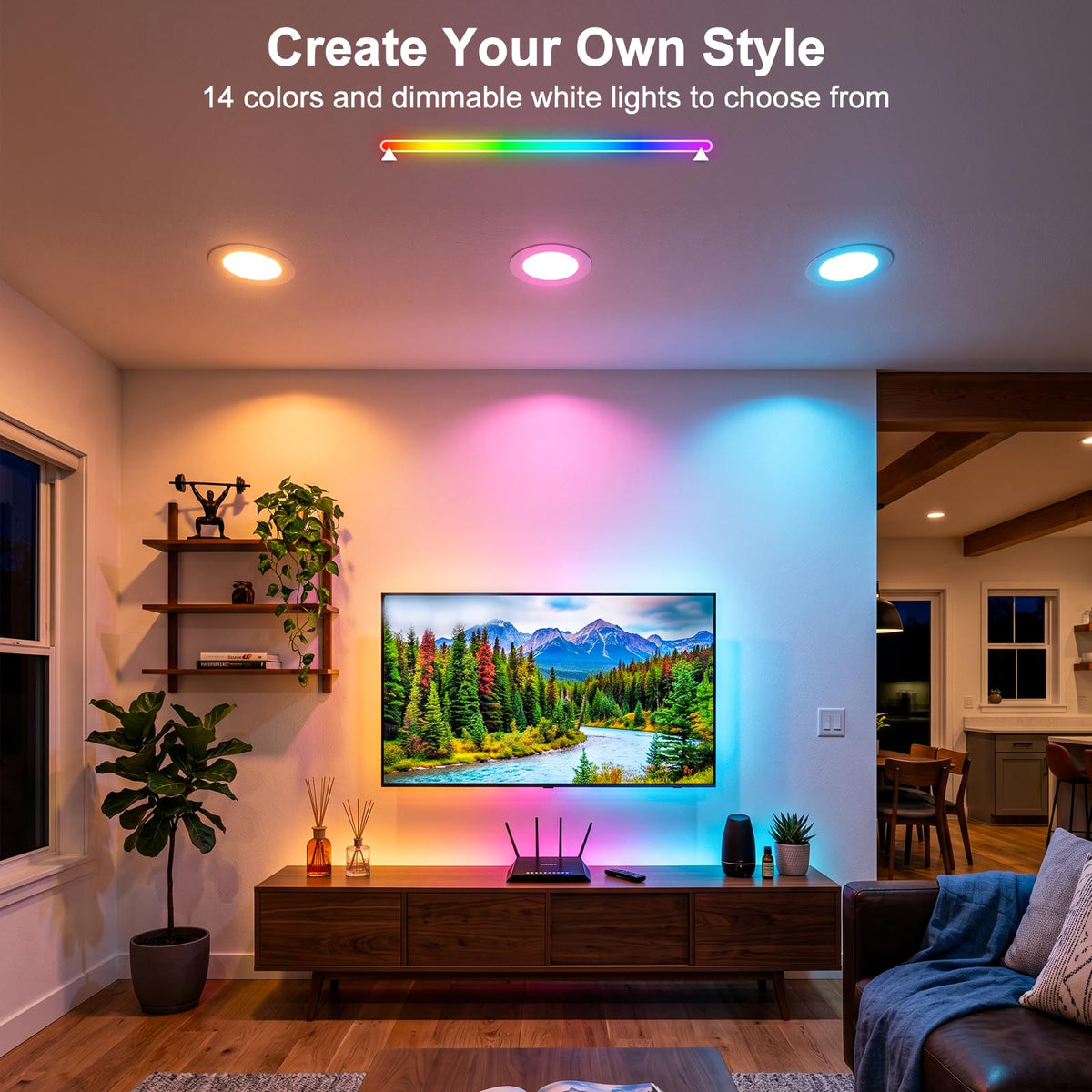 Recessed Lighting 5/6 Inch, RGBCW Color Changing E26 Can Lights with Remote