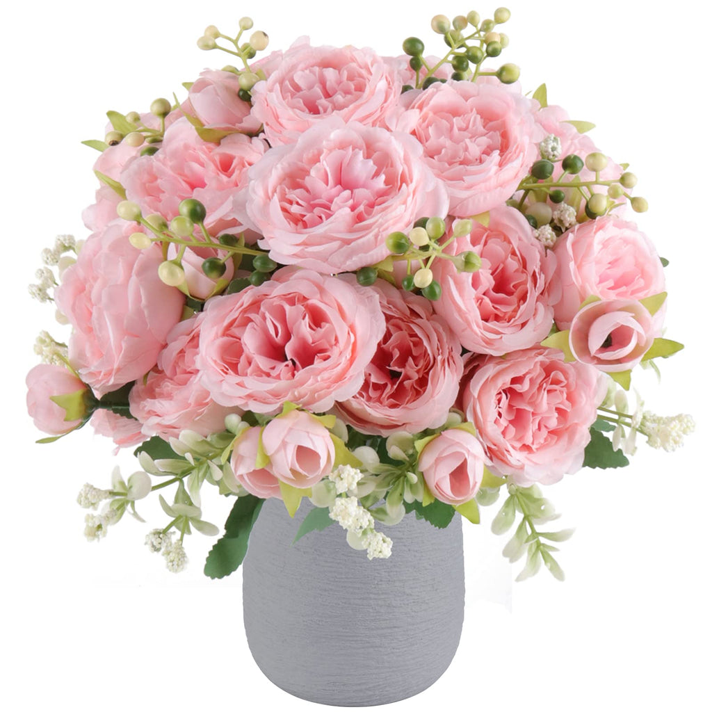 Artificial Peonies Silk Flowers, 4 Bundles Faux Peony Bouquet Florals Arrangements for Farmhouse Home Boho Wedding