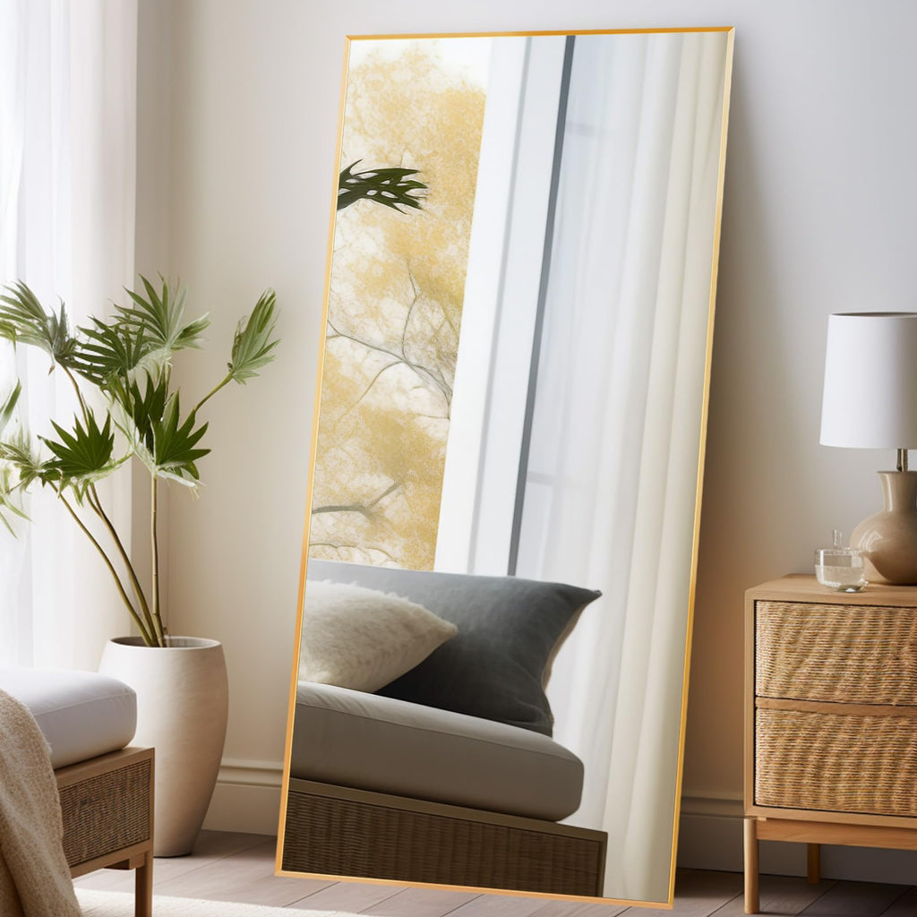 71" x 32" Full Length Mirror with Stand, Gold Large Floor Mirror