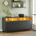 6 Drawers File Cabinet with Power Strip fits Legal/Letter/A4 Size | 47" Wood Mobile Lateral Filing Cabinet , Printer