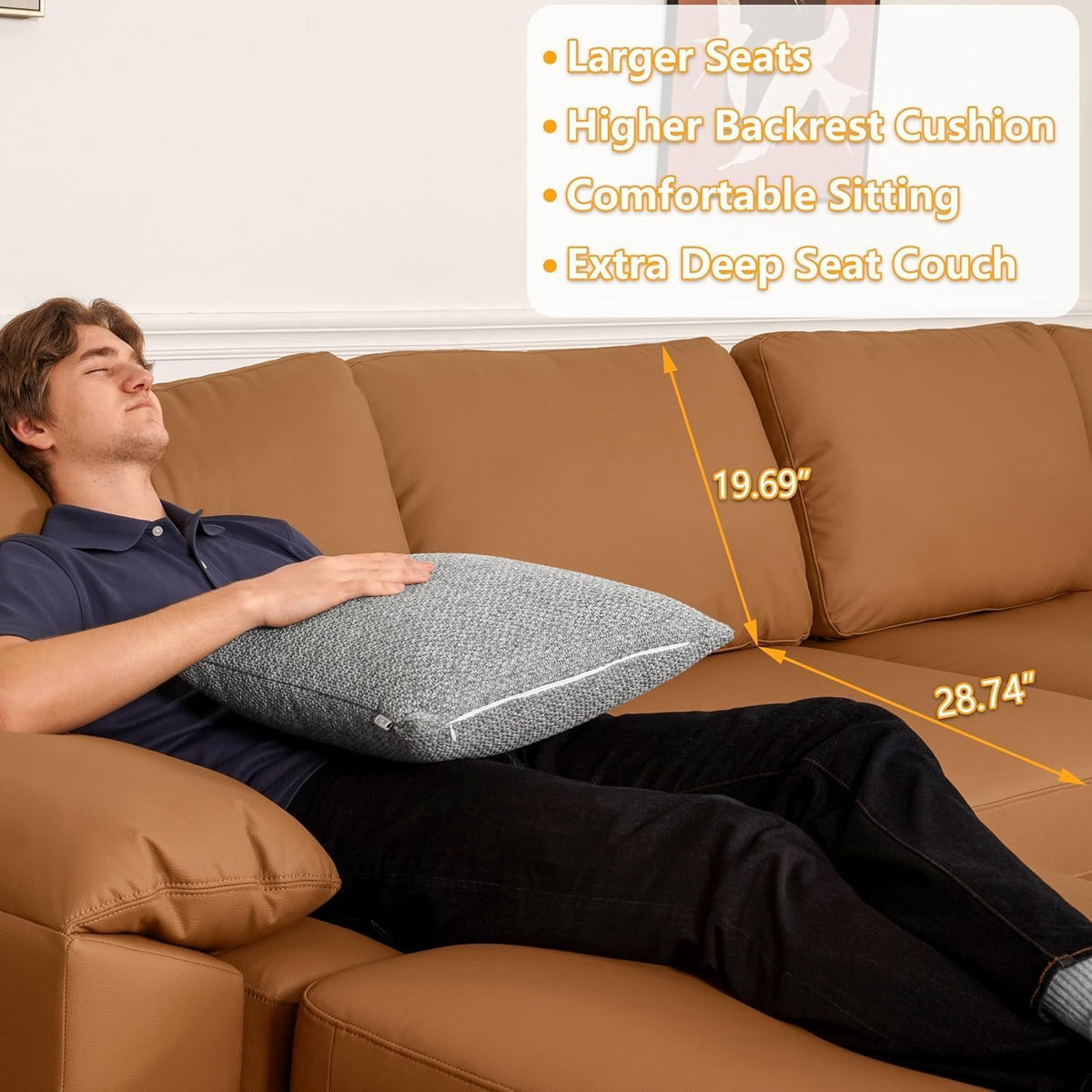 Leather Sectional Couch, L Shaped Modular Sectional Sofa, Brown