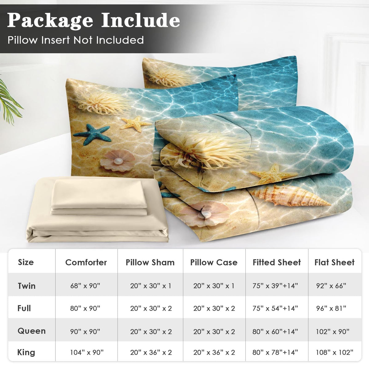 Comforter Set with Sheets, 7 Pieces Summer Beach Bedding