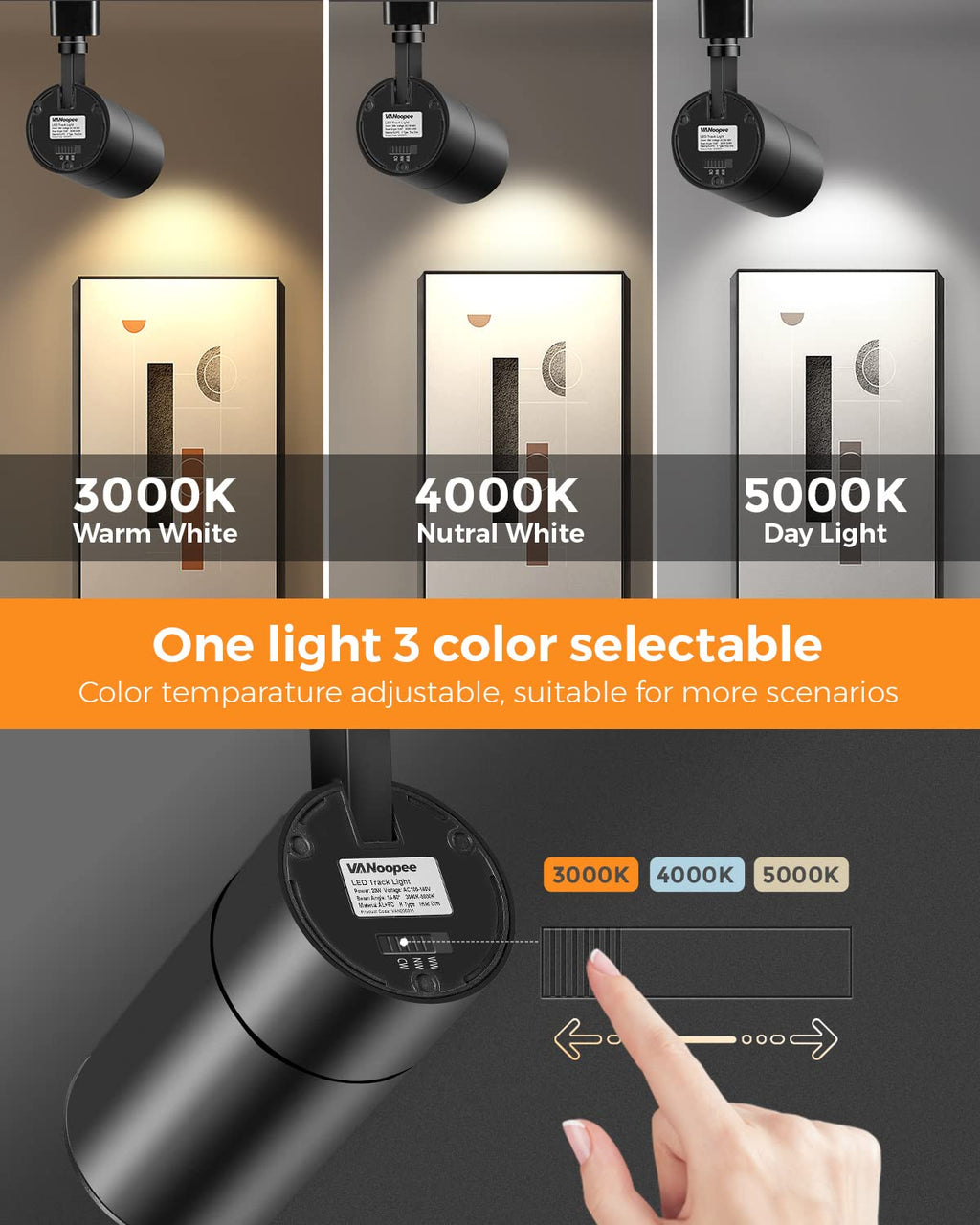 Zoomable 20W LED Track Lighting Heads H Type, Black 6 Pack