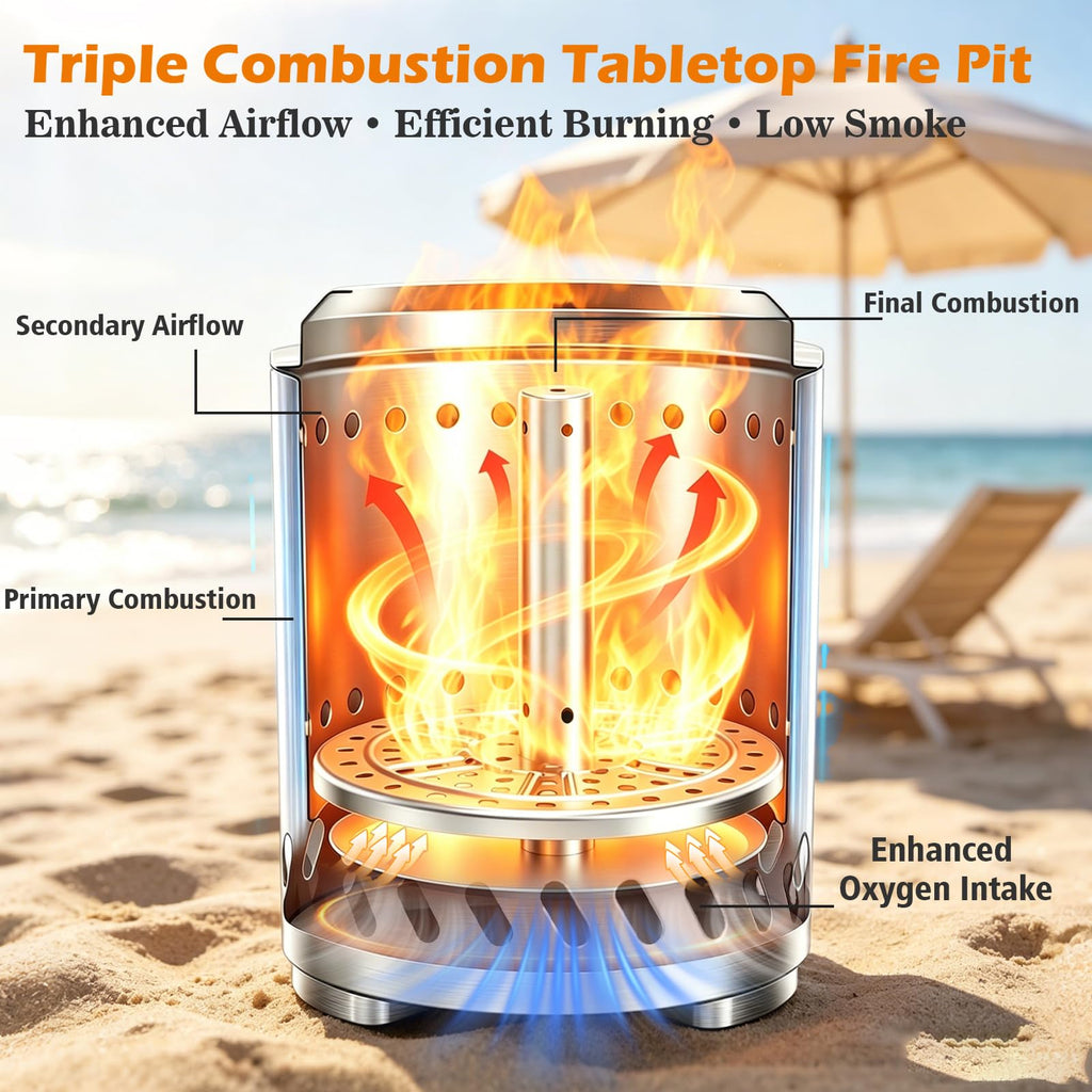 Tabletop Fire Pit Outdoor, Portable Smokeless Mini Firepit, 9.7 × 7.1''