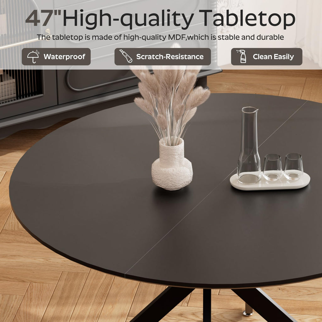 Inspired Saarinen Style 47" Modern Round Kitchen Table for 2-6, Save Space Black Wooden Circle Dining Table with Wooden Table Top &