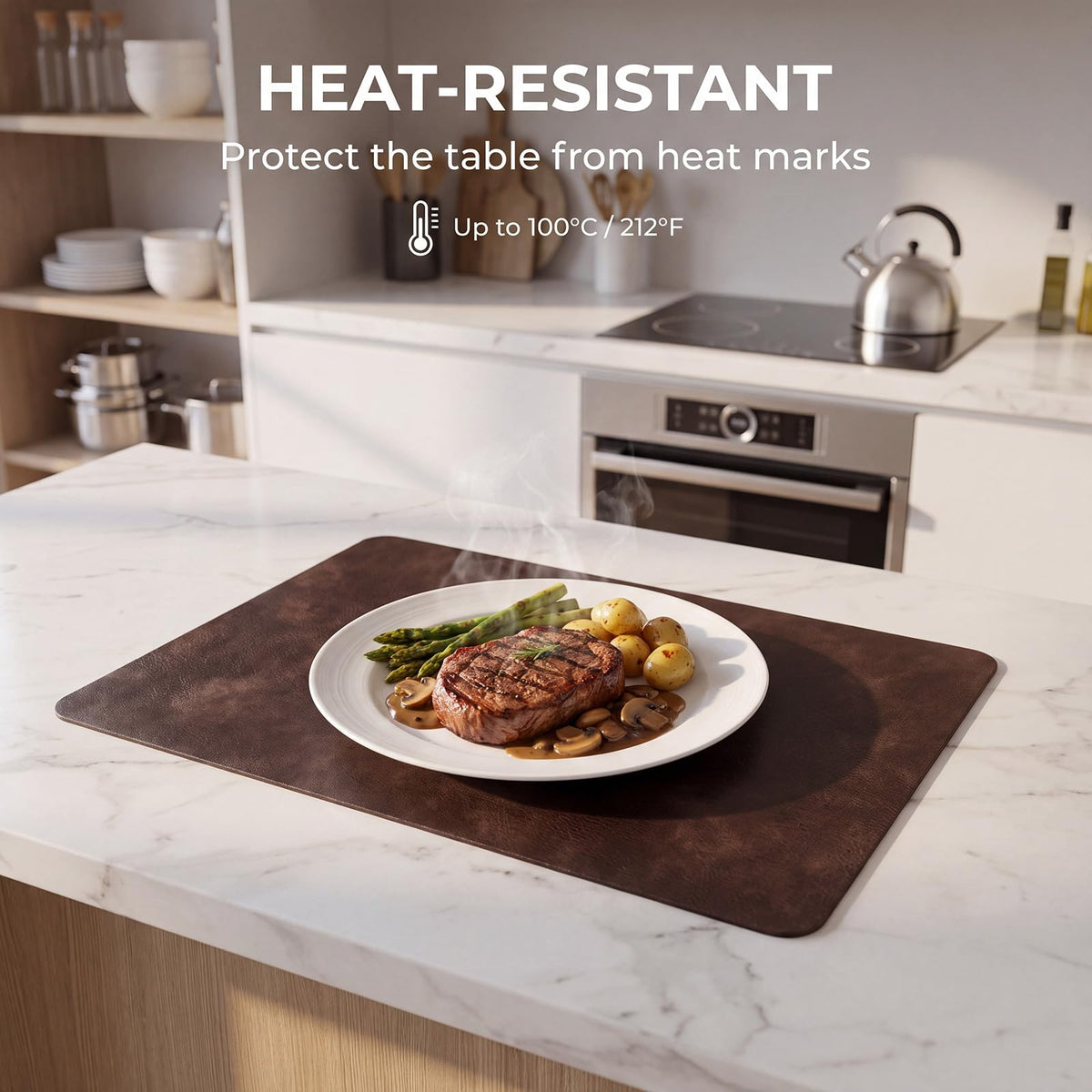 Fall Placemats Set of 6, Heat Resistant Faux Leather, Coffee