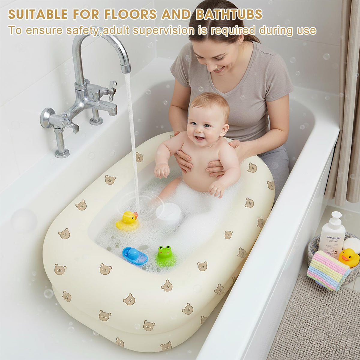 Inflatable Baby Bathtub with Built-in Air Pump, Cute Bear