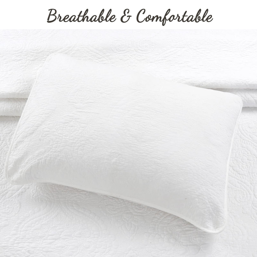 100% Cotton Matelasse Medallion Solid White Luxury Chic Bedding Quilt Set, Reversible Lightweight Bedspread Coverlet