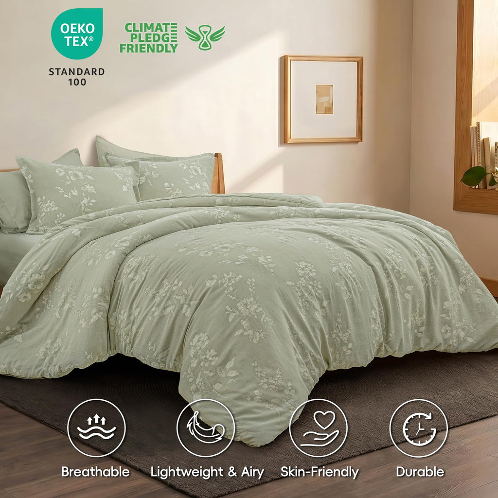 Cotton Jacquard Comforter Set, Soft Breathable, Dusty Sage