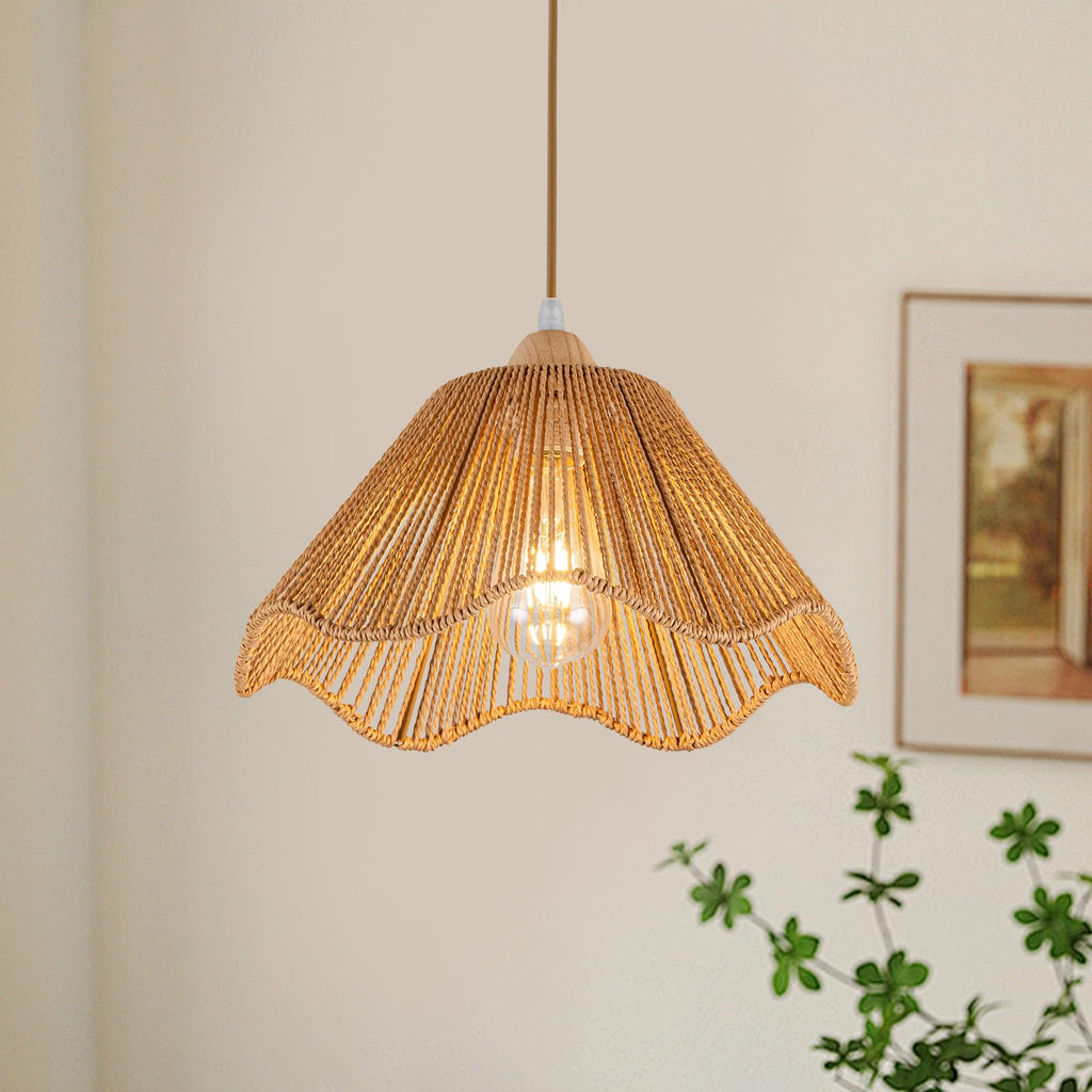 D12.5 Inch Boho Light Fixtures Boho Rattan Pendant Light Flush Mount Mini Chandelier Woven Hanging Light Fixture