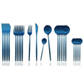 Silverware Set, 24-Piece Stainless Steel Flatware, Kitchen Utensil Set for 6, Tableware Cutlery - Matte Blue