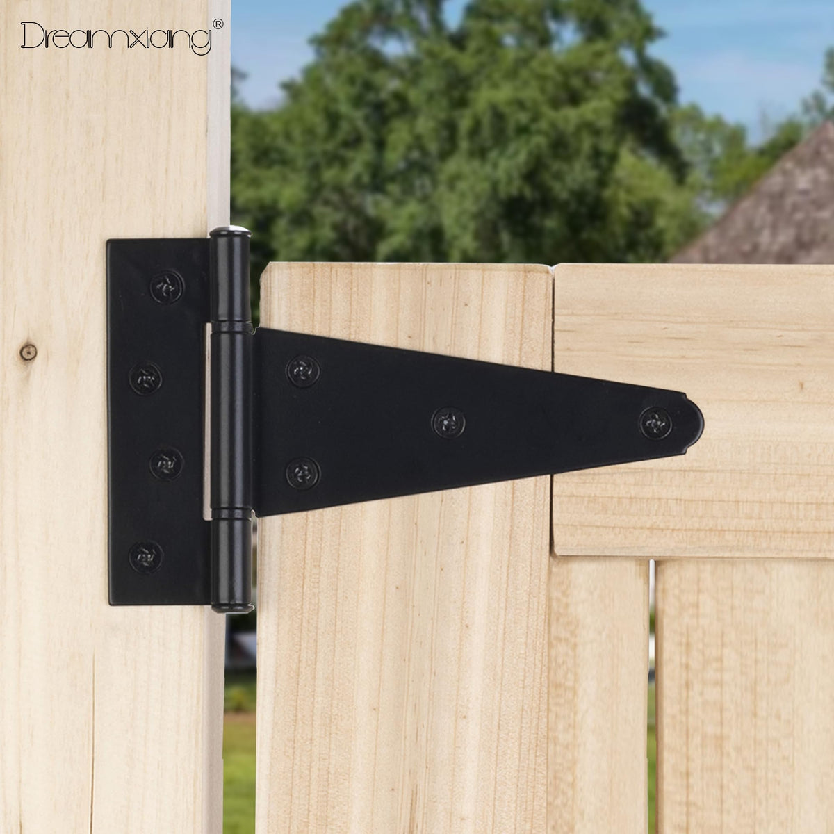 6 Inch T-Strap Gate Hinges, Heavy Duty Shed Barn Door Hinges, Black Tee Hinges for Wooden Fence, Yard Gate, Wrought