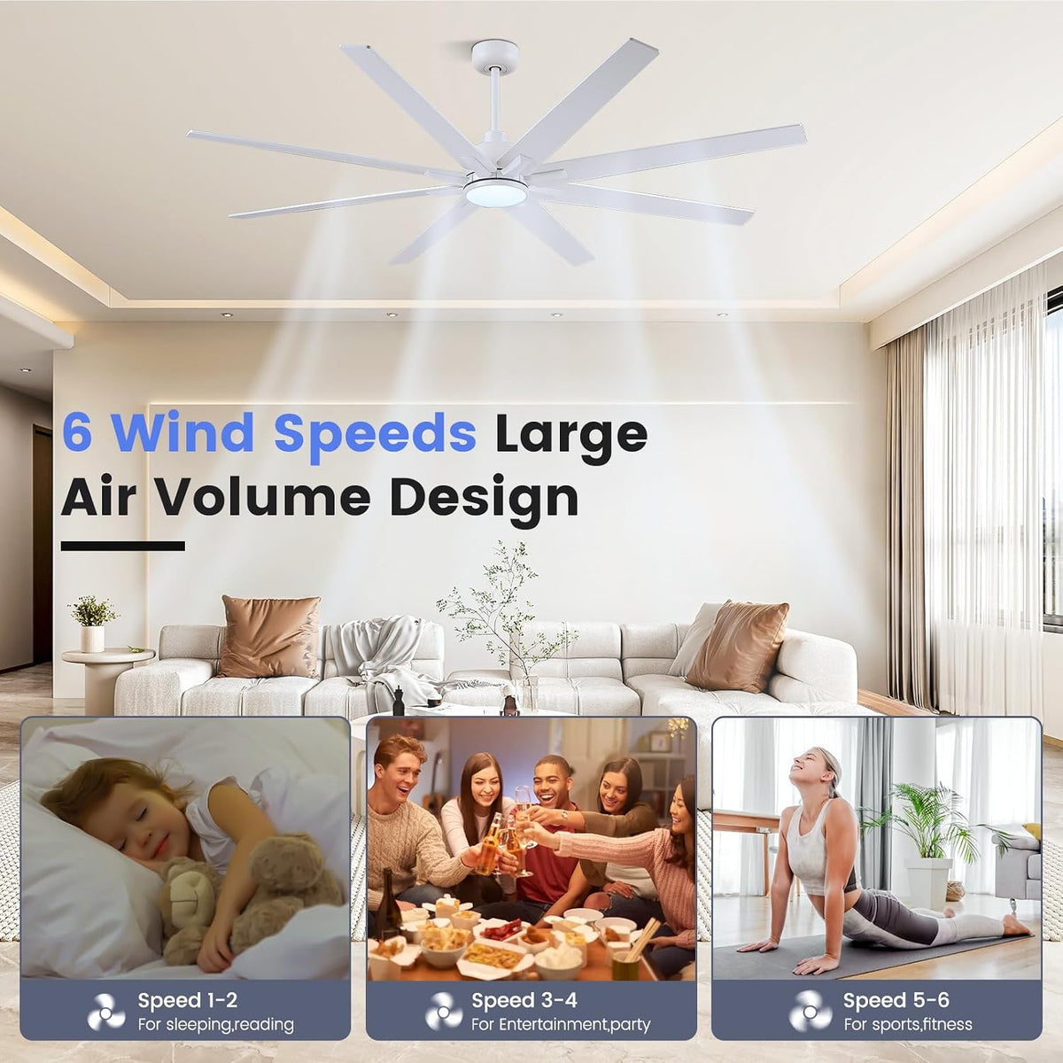 72" White Indoor/Outdoor Ceiling Fan with Light & Remote