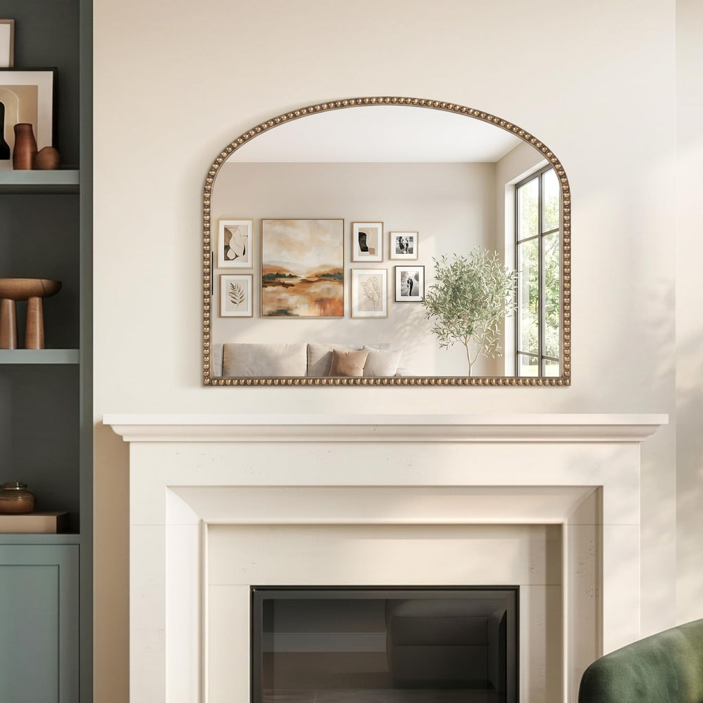 Antique Gold Arched Wall Mirror, 36" x 28" Beaded Mirror
