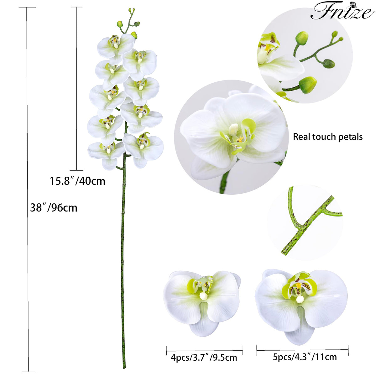 Faux Orchid Stems Real Touch Latex Green White 38 Inch 2pcs