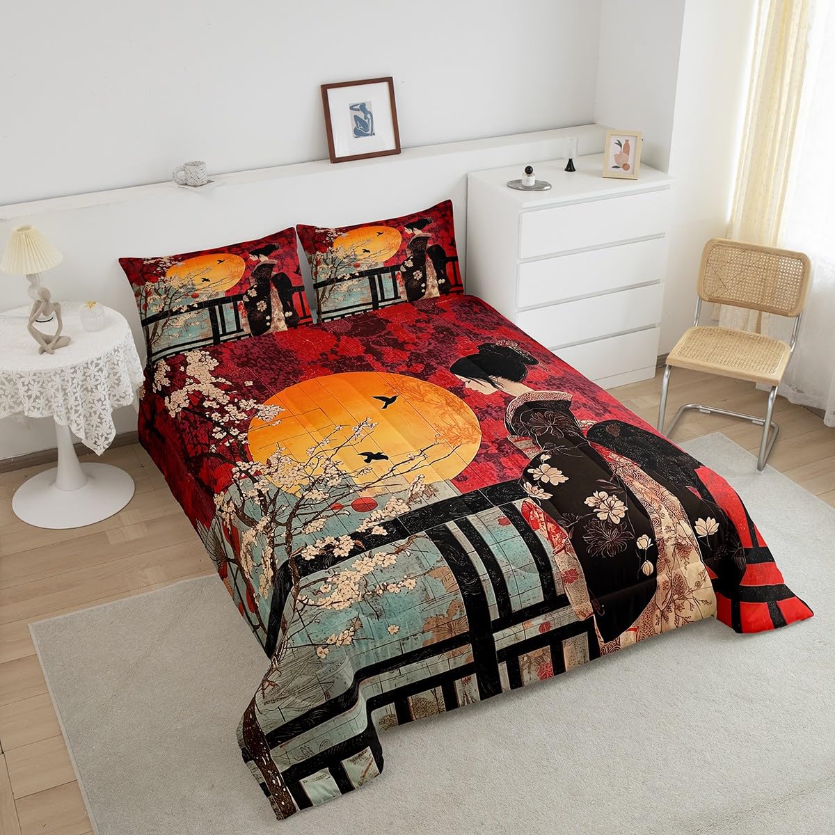 Japanese Style Comforter Set, Cherry Blossoms Down Comforter