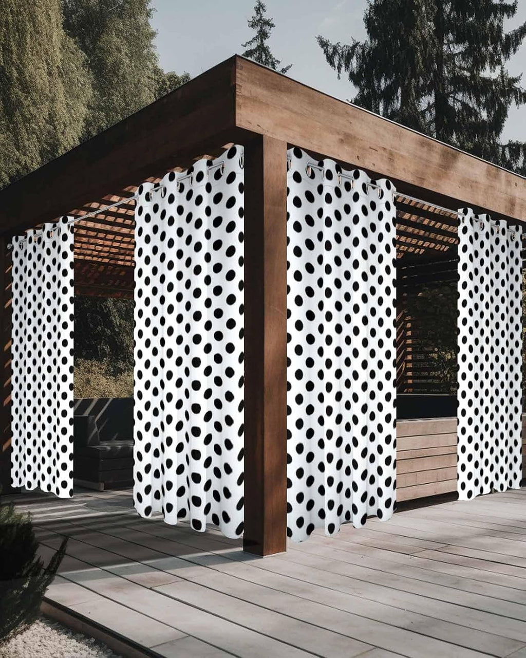 Outdoor Curtains (1 Panel) Waterproof, Black White Privacy Screen Outdoor Front Porch Decor, Grommet Outside Curtains for