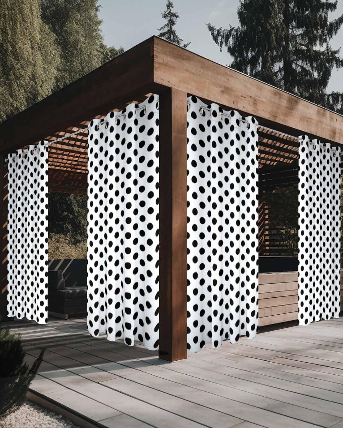 Outdoor Curtains (1 Panel) Waterproof, Black White Privacy Screen Outdoor Front Porch Decor, Grommet Outside Curtains for