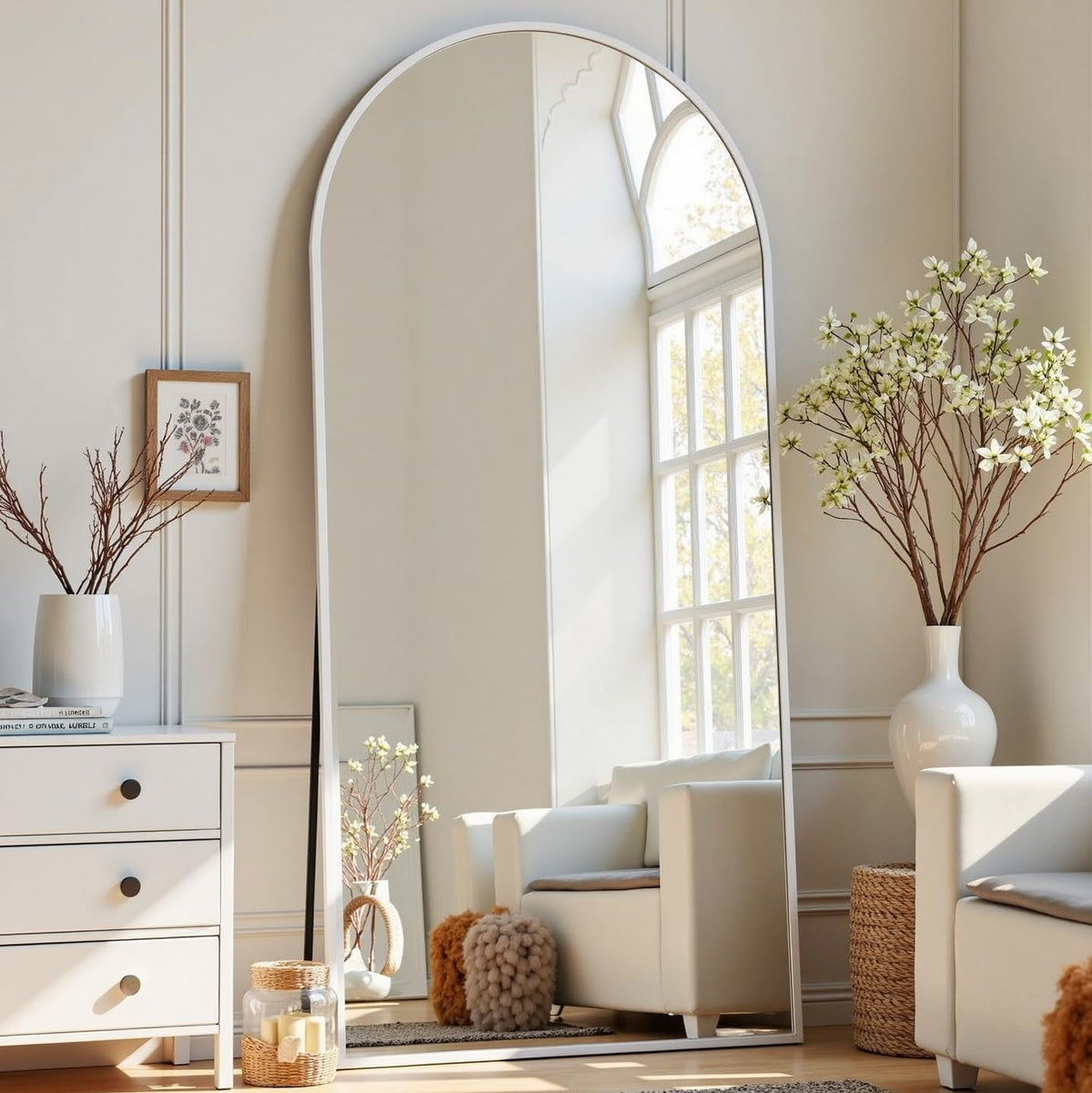 Arched Full Length Mirror, 57"X20" Large Full Body Mirror, White