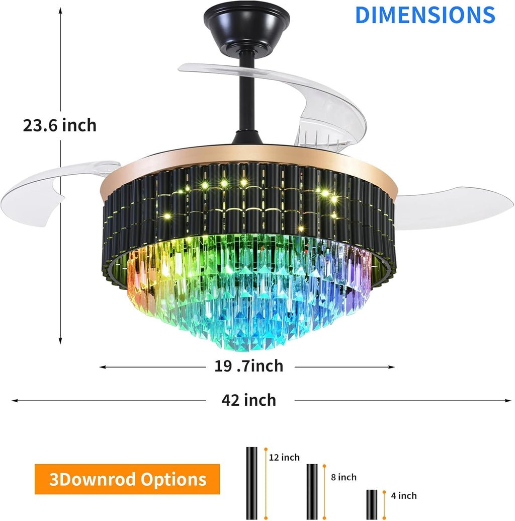 RGB Retractable Ceiling Fan with Lights and Remote