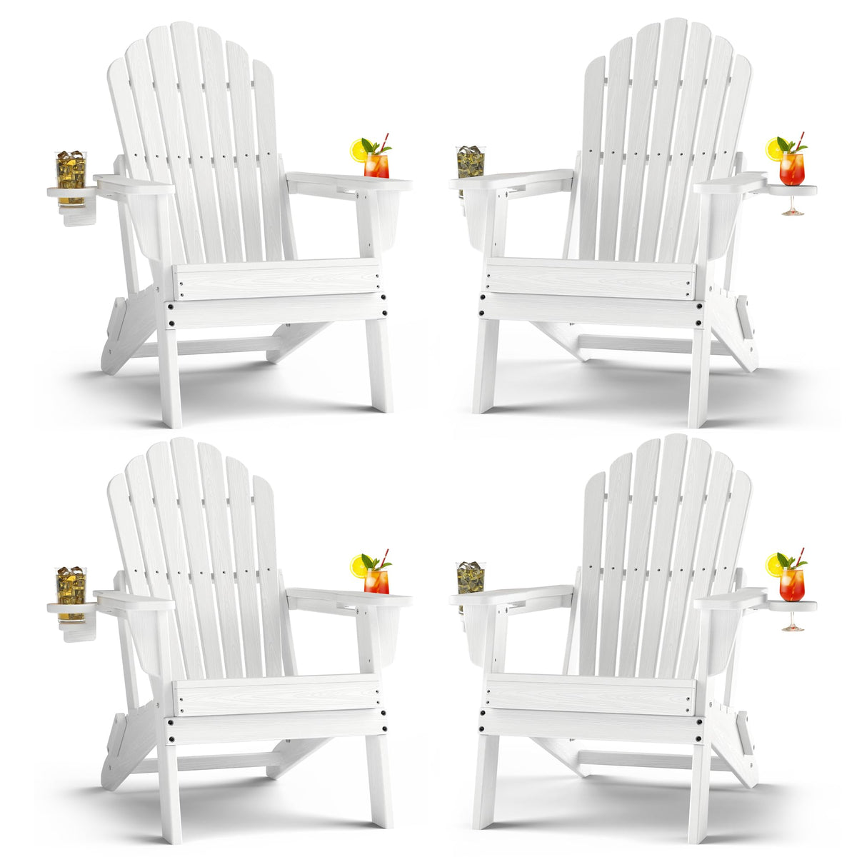 Oversized Folding Adirondack Chair Set of 4, Outdoor Chair, White