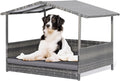 Outdoor Wicker Dog Bed with Canopy, Indoor HDPE Rattan Dog House, Raised Dog Cot Pet House, Elevated Pets Sofa