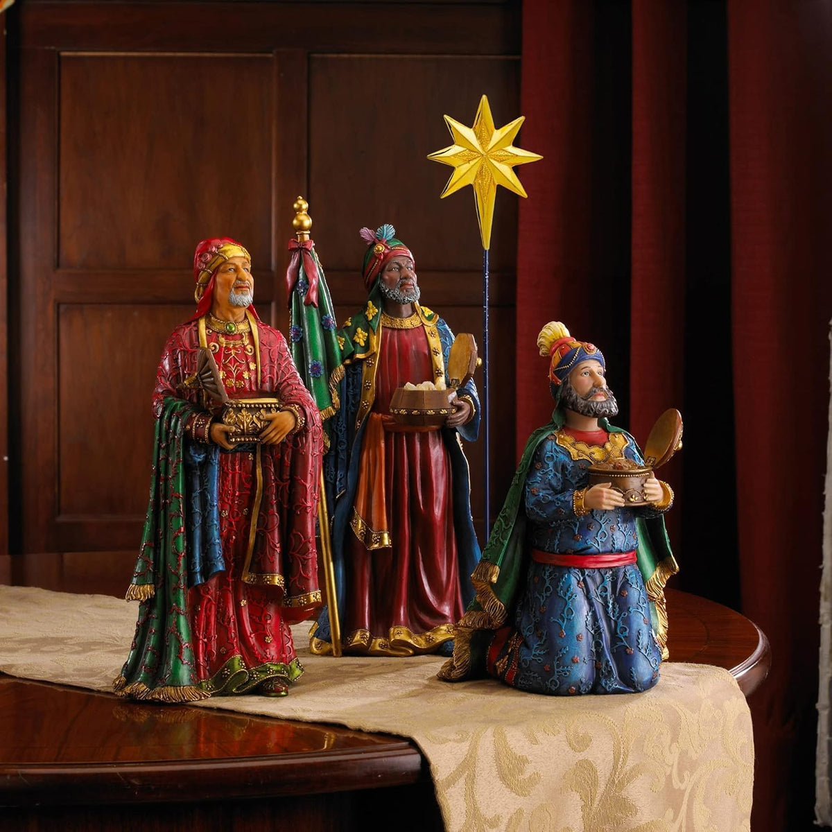 Kings Gifts 11-Piece Real Gold Christmas Nativity Scene Set, 10-Inch Scale Polystone Holy Family, Magi Wise Men