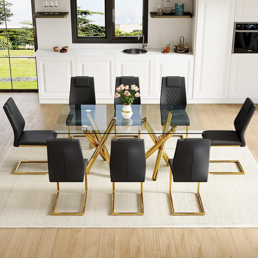 71" Glass Dining Table Set for 8, Dining Set Table and 8 Chairs