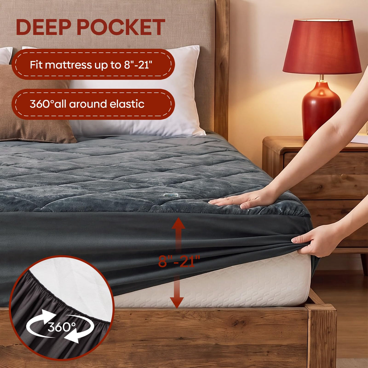 Electric Heated Mattress Pad Queen Size - Dual Control, 6 Heat Settings & 10-Hour Auto Off, Flannel Quilted Heating