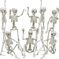 Halloween Skeleton Decorations, 16" Small Poseable Full-Body Skeletons with Movable Joints, Hanging Plastic - Set of 8