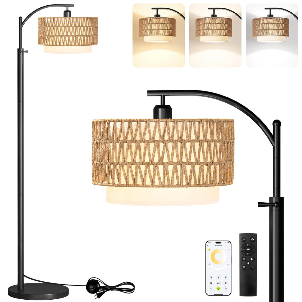 Boho Floor Lamp With 3 Color Temperature and Remote