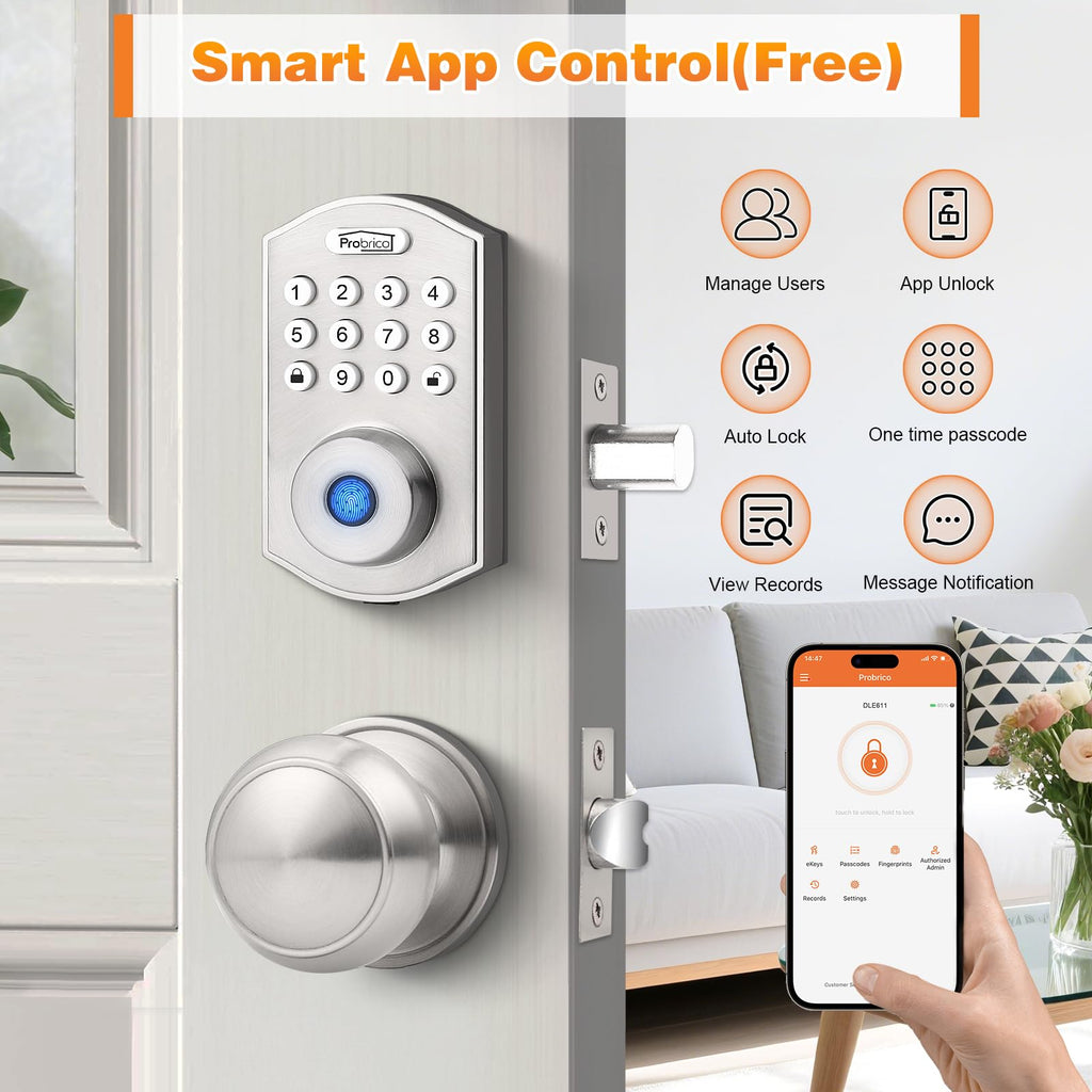 Smart Keyless Entry Door Lock with Knob Set, Satin Nickel