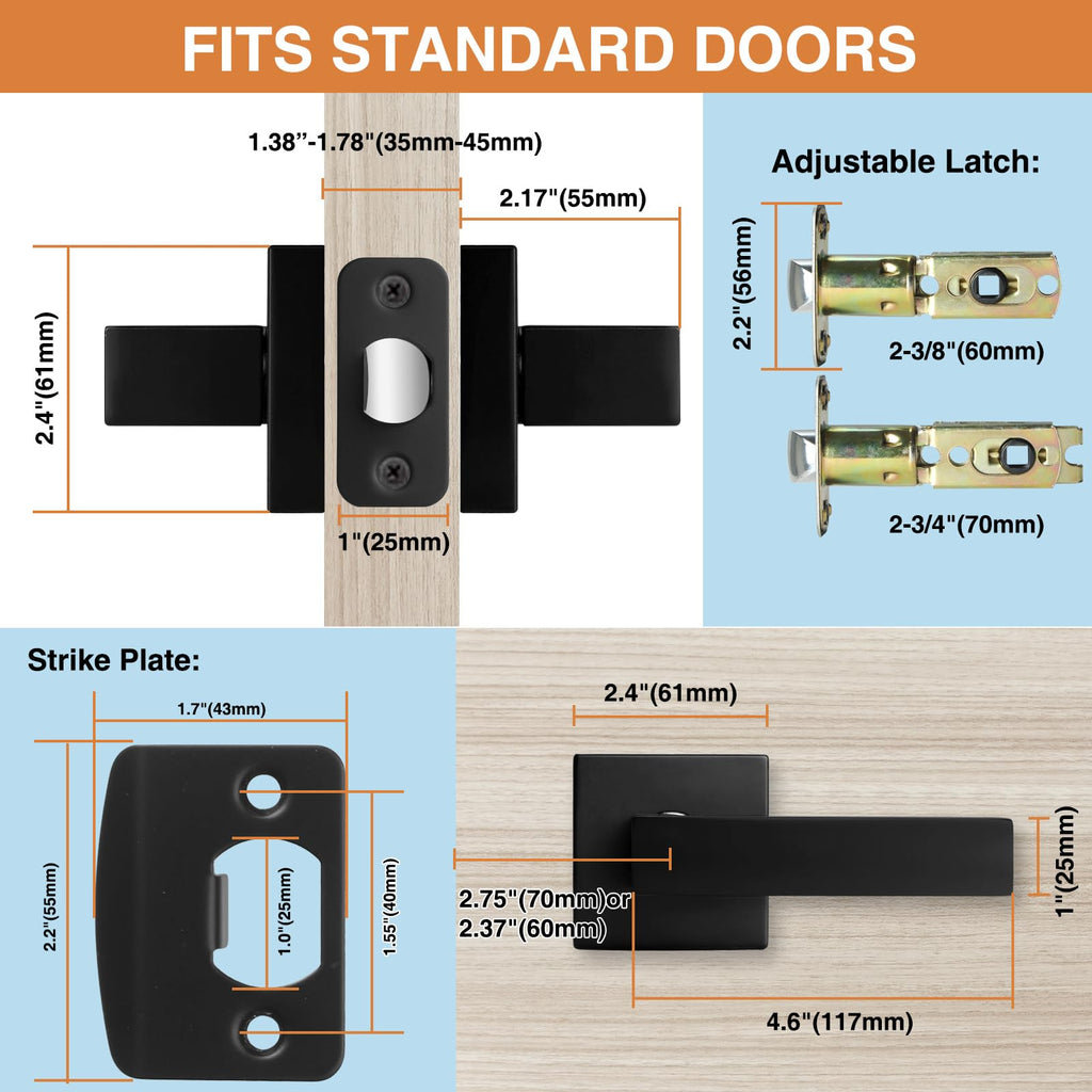 Matte Black Interior Door Handle No Lock, Passage Door Levers 6 Pack