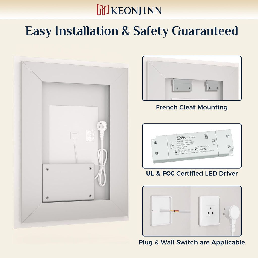 84x32 Inch LED Bathroom Mirror with Light, Effortless Installation