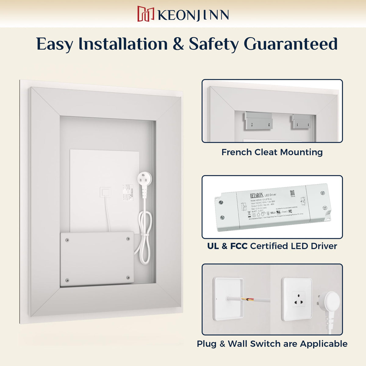 84x32 Inch LED Bathroom Mirror with Light, Effortless Installation