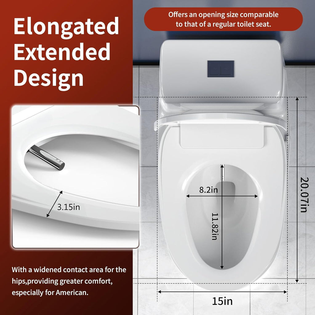 Elongated Electric Bidet Toilet Seat with Warm Water, Air Dryer, Heated Seat, Night Light, Remote Control, Self-Cleaning Nozzle, Instant Hot Water