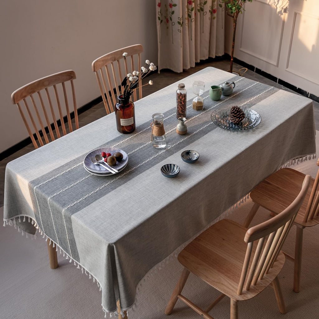 Tablecloth, Embroidered Waterproof Table Cloth Cotton Linen Wrinkle Free Anti-Fading Tablecloths Washable Dust-Proof