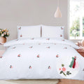 Pink Floral Duvet Cover Set Embroidered White Cotton Bedding Set