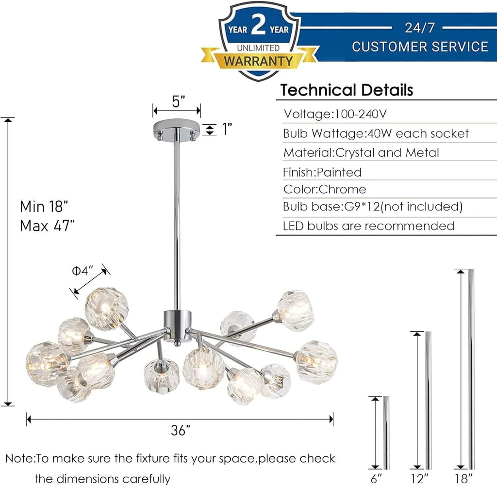 12-Light Chrome Modern Crystal Chandelier