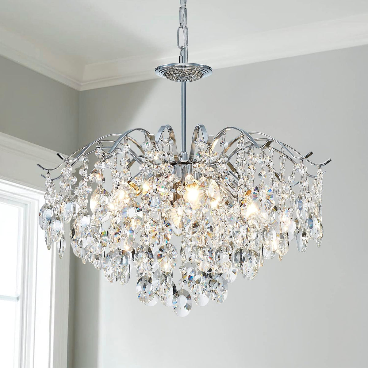 Mid-Century Modern K9 Crystal Chandelier for Dining Rooms and Living Spaces