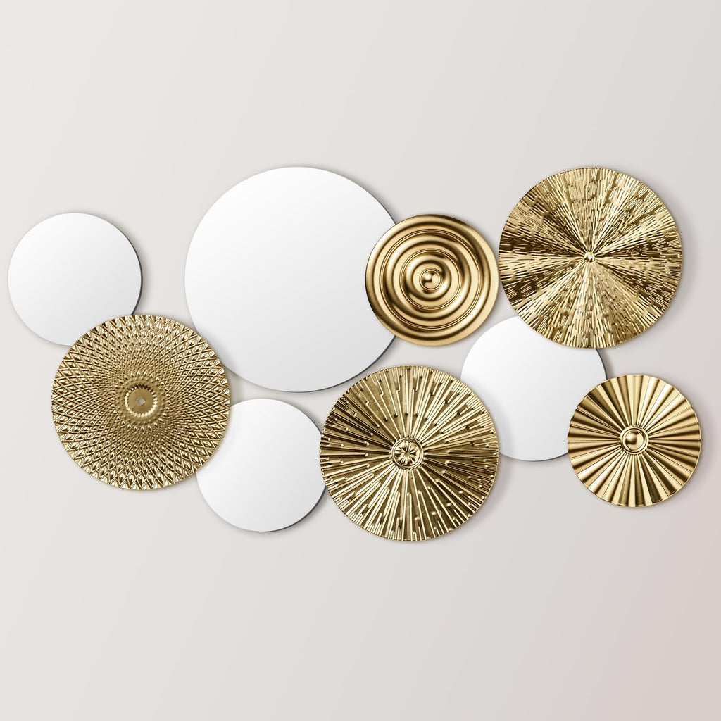 9 Pcs Gold Mirror Wall Decor Metal Round