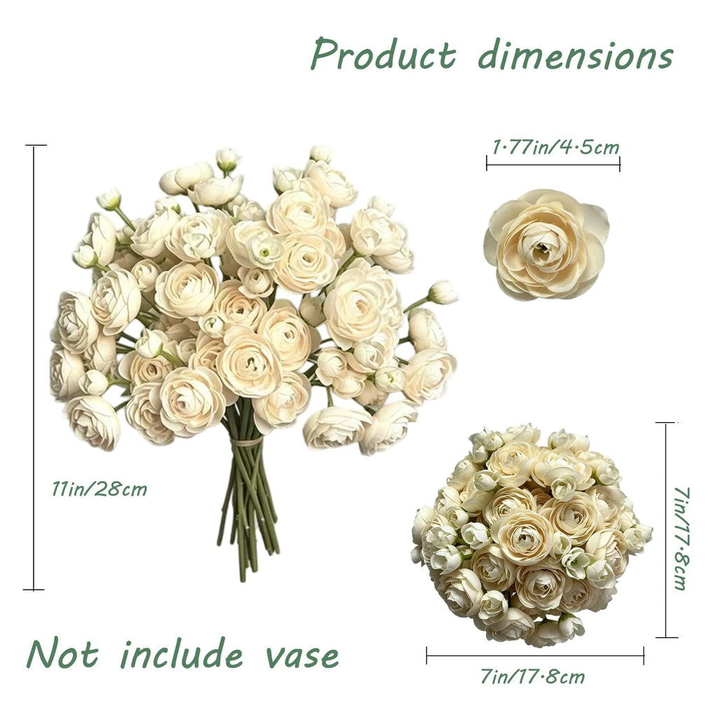 18 Pcs Ranunculus Artificial Flowers Faux Silk Stems Cream