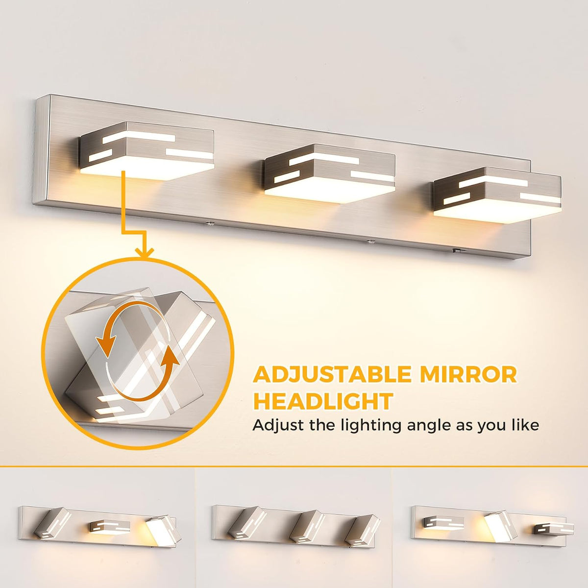 3-Light 5CCT Modern Bathroom Vanity Light Fixtures, 24-Inch 350° Rotatable LED Vanity Lights Over Mirror, Dimmable