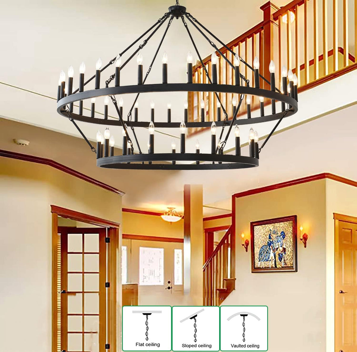 60 Inch Large Black Wagon Wheel Chandelier