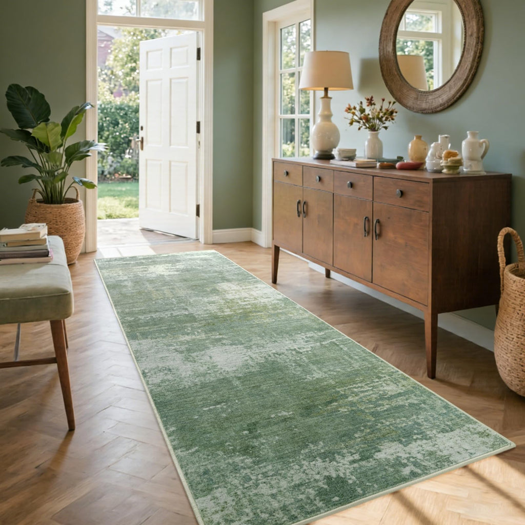 2x6 Ft Abstract Washable Runner Area Rugs Green