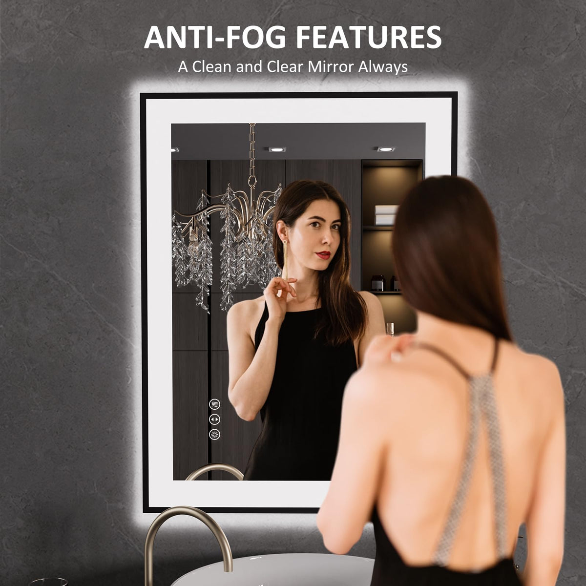 24"X32" LED Bathroom Mirror Black Framed