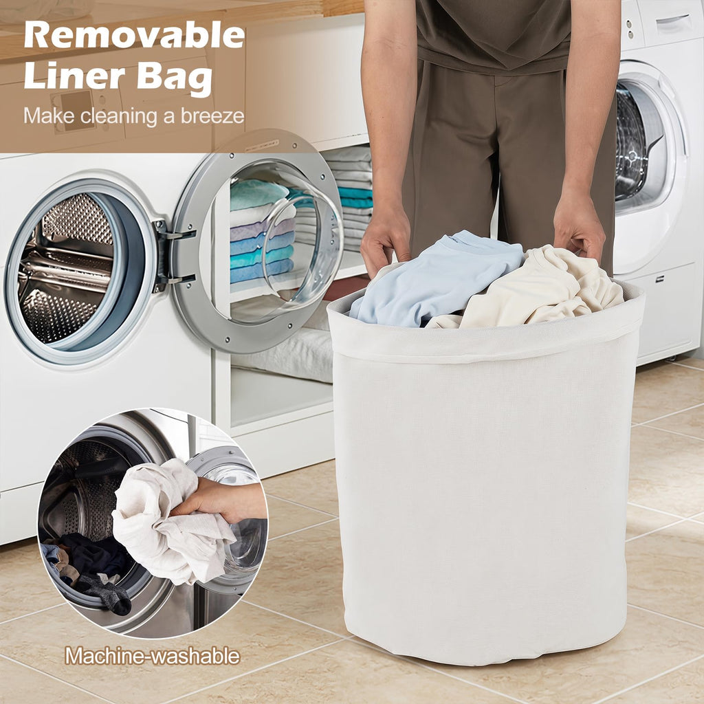 15 Gal Corner Laundry Hamper w/Lid, Removable Liner & Handle Khaki